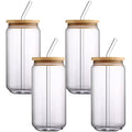 Drinking Glasses with Bamboo Lid & Glass Straw- Set of 4 500 ml